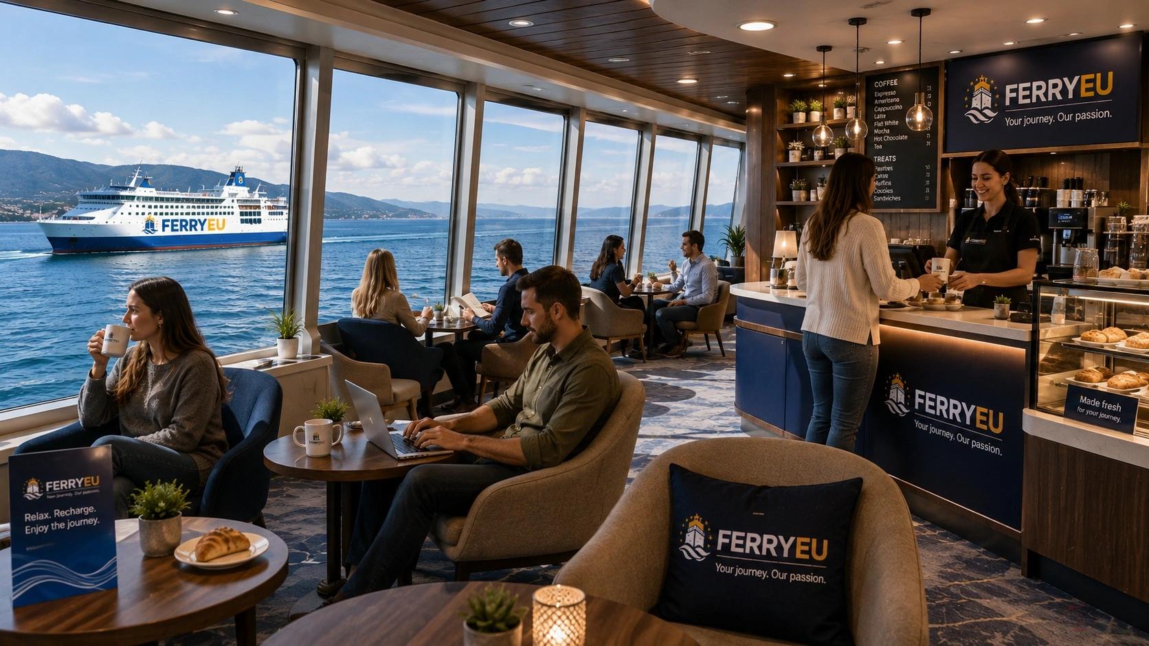 Café-Lounge auf einer Passagierfähre