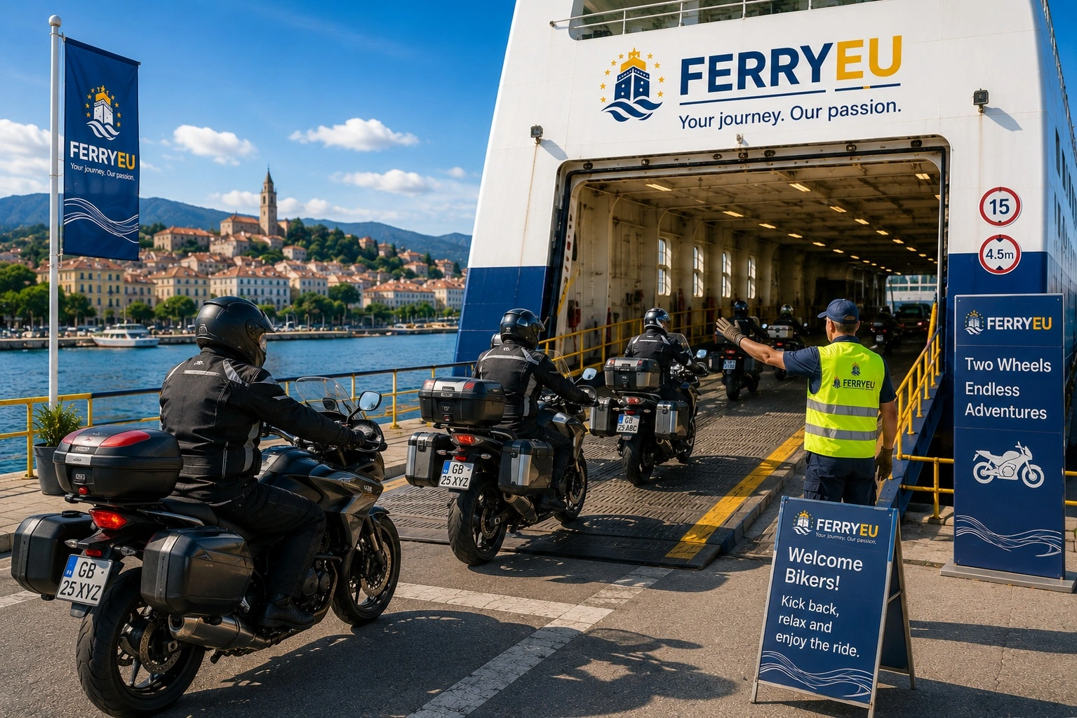Motorrad bei der Einschiffung auf eine Fähre