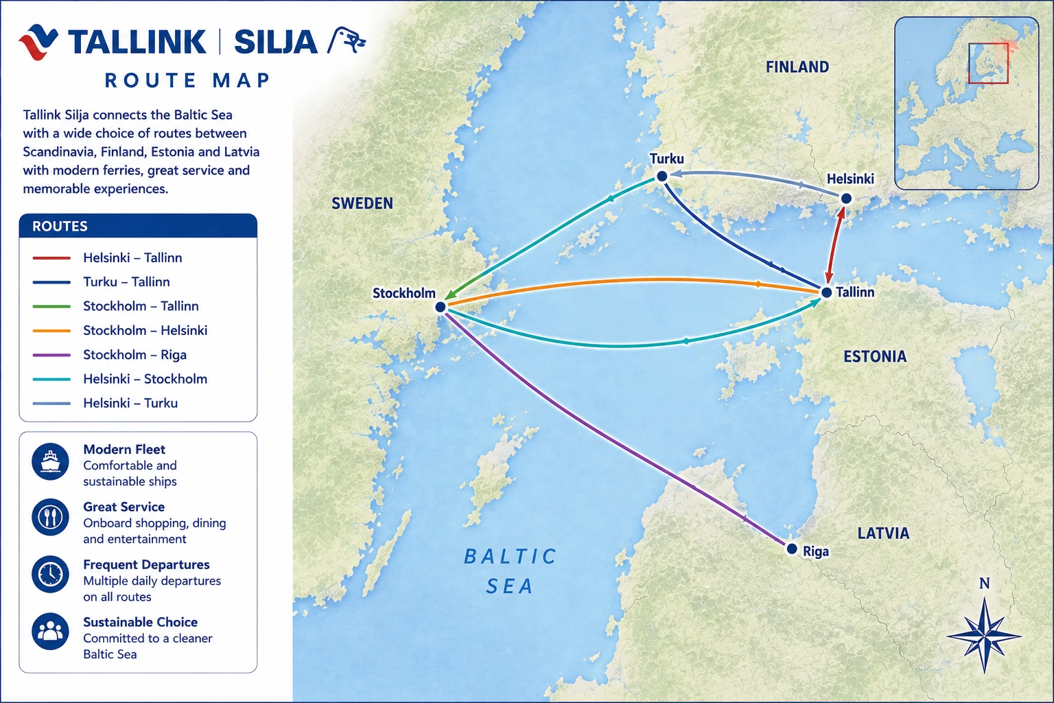 Schematische Streckenkarte von Tallink Silja Line